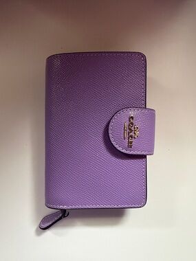 Coach Purple Saffiano Leather Wallet with Gold Hardware
